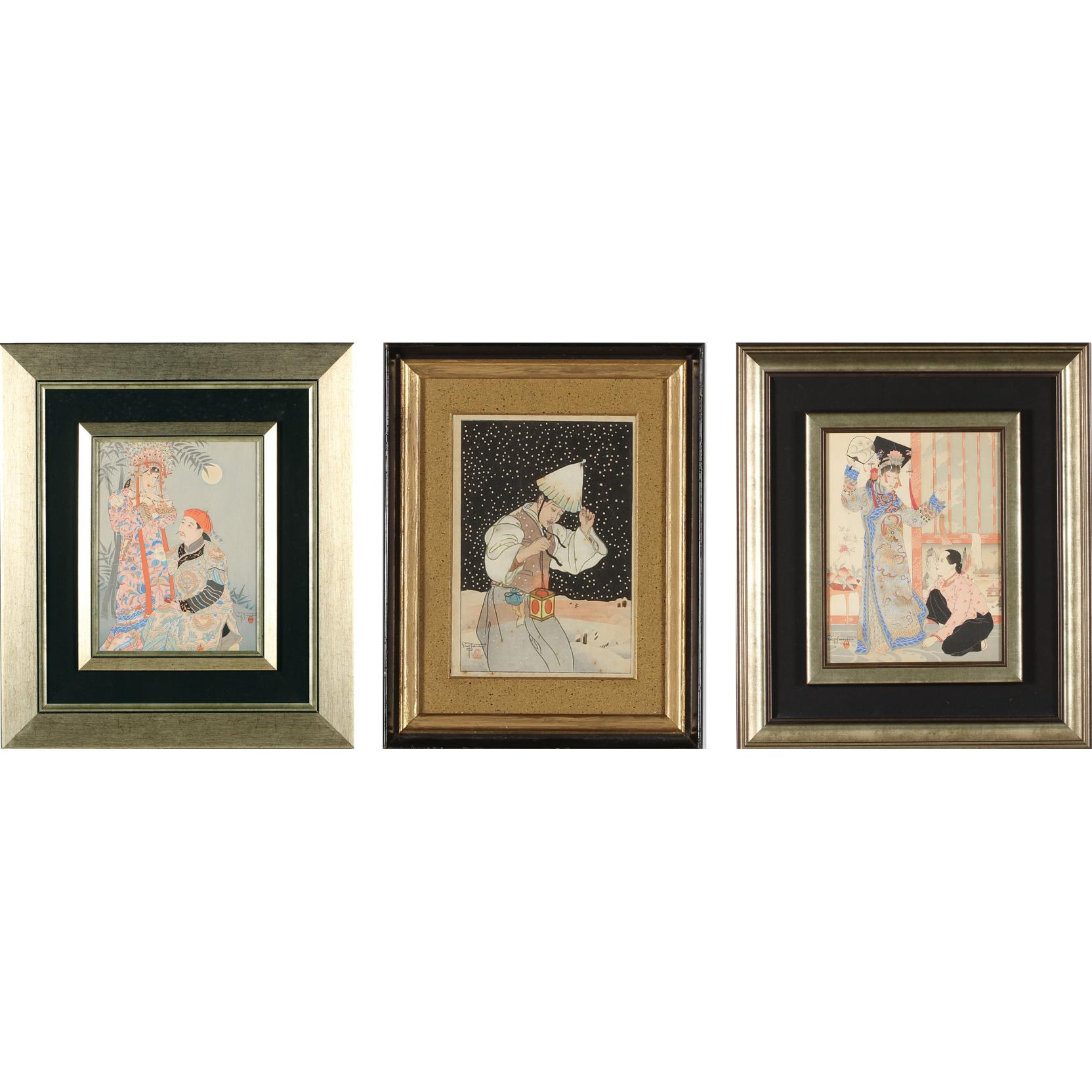 Appraisal: Paul Jacoulet - Group of Three Woodblock Prints ink and