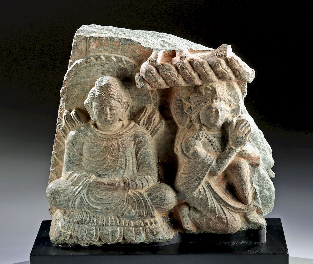 Appraisal: Gandharan Stone Relief Panel - Seated Buddha Central Asia Pakistan