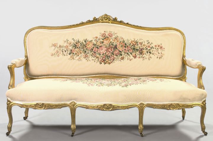 Appraisal: Louis XV-Style Three-Piece Giltwood Parlor Suite early th century consisting