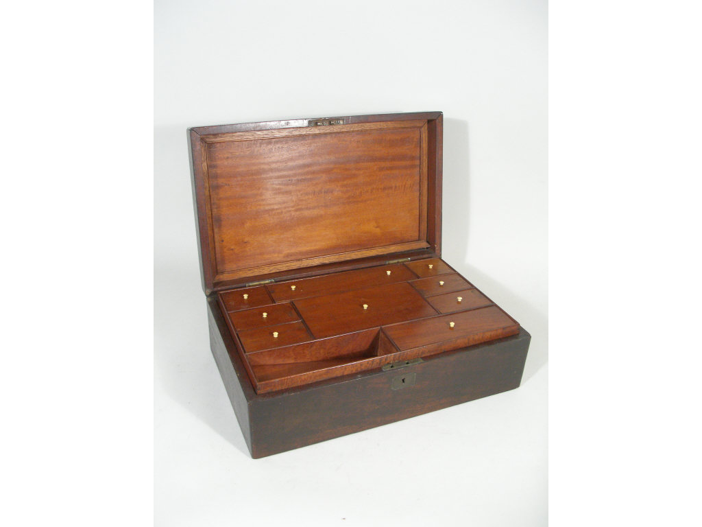 Appraisal: English Traveling Box th c mahogany lift top opens to