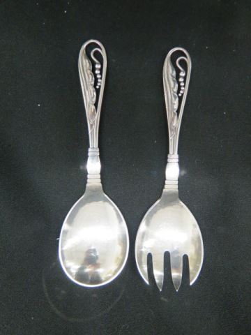 Appraisal: Georg Jensen Blossom Danish Sterling Salad Set hand hammered long