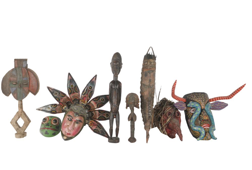 Appraisal: GROUP OF PAINTED CARVED WOOD MASKS AND TOTEMScomprising five masks