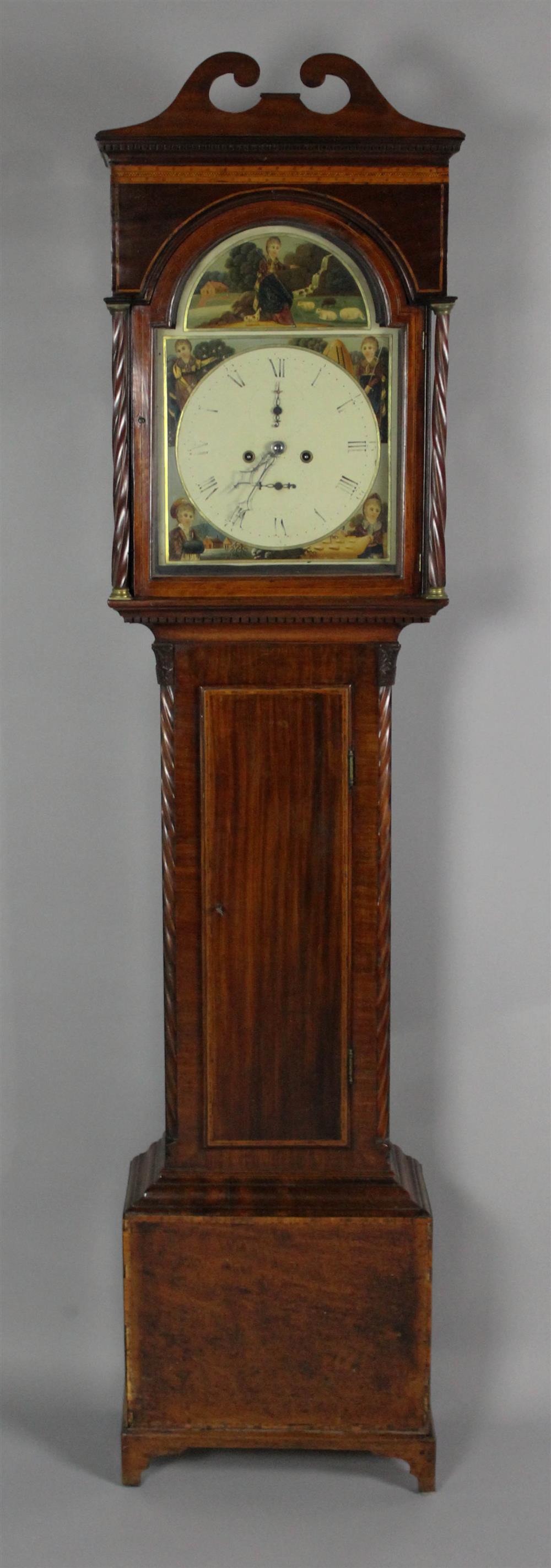 Appraisal: REGENCY INLAID MAHOGANY TALL CASE CLOCK having a shaped swan