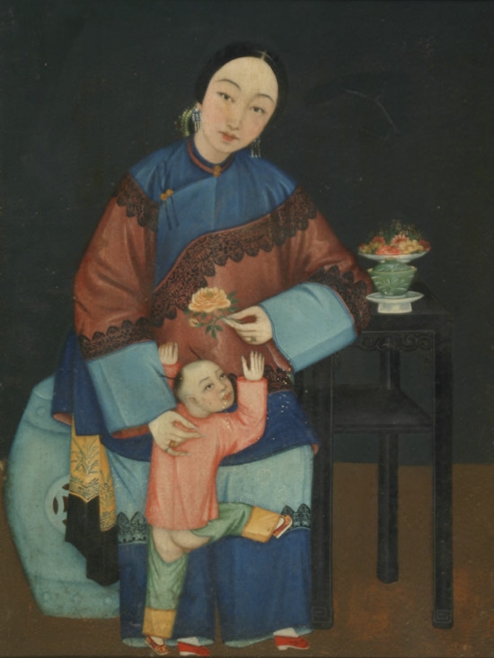 Appraisal: Manner of Lam Qua Chinese Circa Lady Seated with Playful