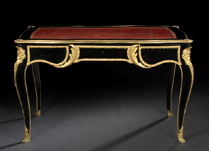 Appraisal: Good Louis XV-Style Ormolu-Mounted and Ebonized Bureau Plat third quarter