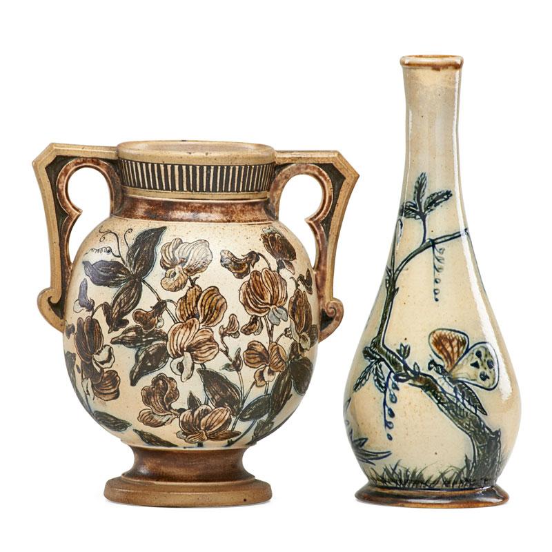 Appraisal: MARTIN BROTHERS Two small vases Condition Report Professional restoration to