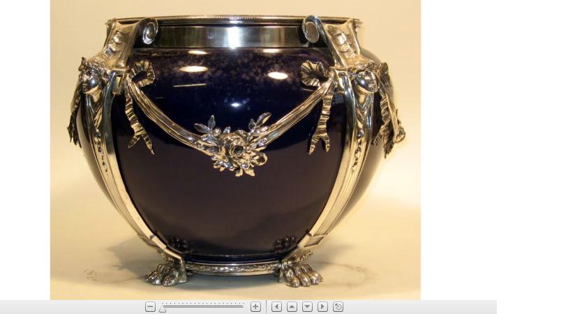 Appraisal: Neoclassical style cobalt and silvered metal mounted jardiniereShort bulbous form