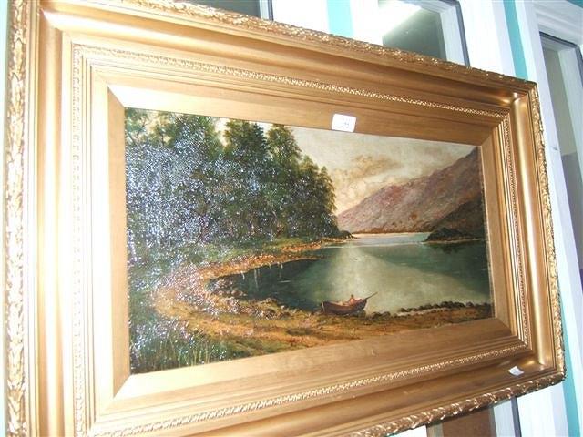 Appraisal: A mountain lake scene oil on canvas indistinctly signed RMM