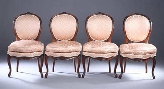 Appraisal: SET FOUR LOUIS XV STYLE FRUITWOOD SIDE CHAIRS th century