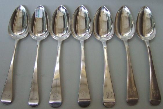 Appraisal: Five silver Old English pattern table spoons initialed B London