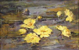 Appraisal: HAHN Vidal Signed Oil On Canvas Yellow Lotus Signed lower