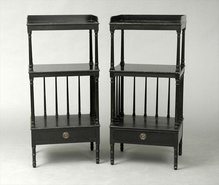 Appraisal: Pair of Regency-Style Ebonized Three-Tier tag res with Drawers x