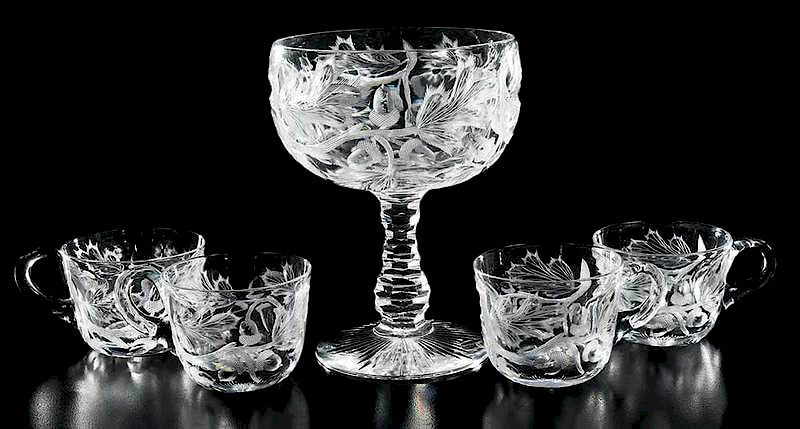 Appraisal: Five Brilliant Period Cut Glass Items stylistic arrangement of acorn