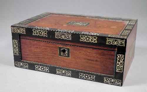 Appraisal: A Victorian satinwood and ebony banded writing box with mother-of-pearl