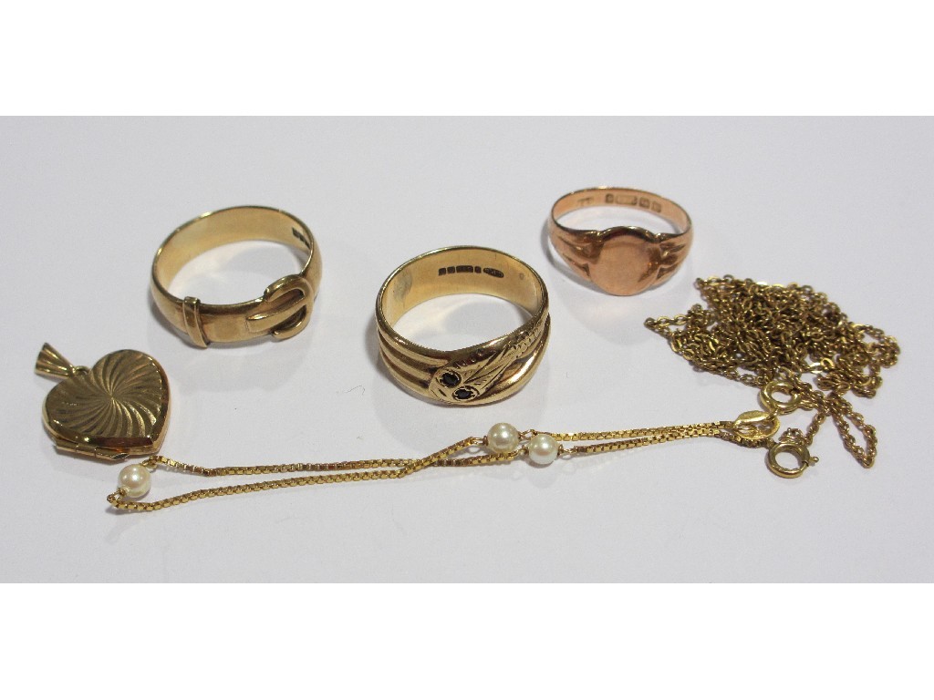 Appraisal: Lot of ct gold items to include three rings pearl