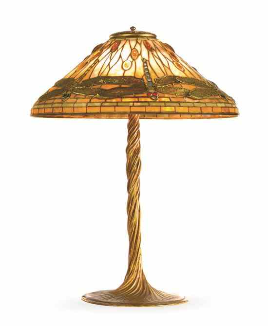 Appraisal: A Tiffany Studios Favrile Glass and Gilt Bronze Dragonfly Table