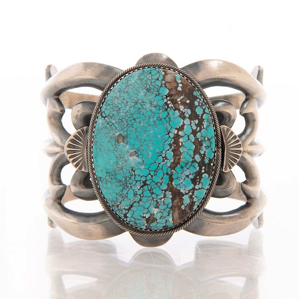 Appraisal: STERLING SILVER NAVAJO TURQUOISE BRACELET Cuff bracelet with large oval