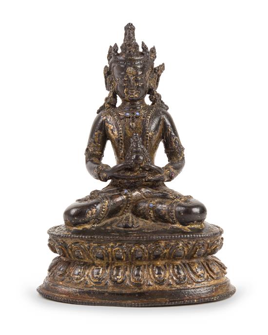 Appraisal: Sale Lot A Nepalese Partial Gilt Bronze Figure of Amida