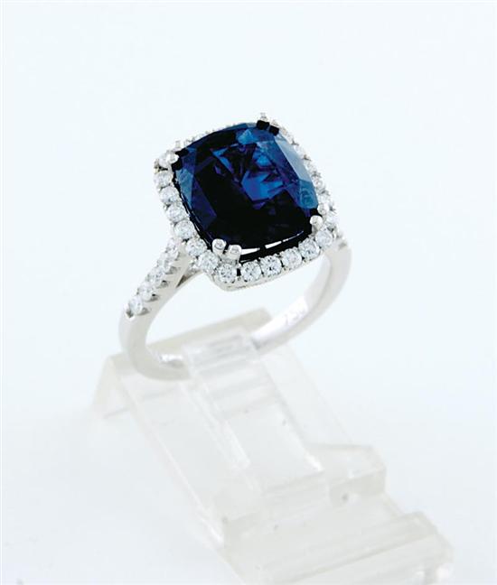 Appraisal: Sapphire ring centered by cushion-cut blue sapphire ct and thirty