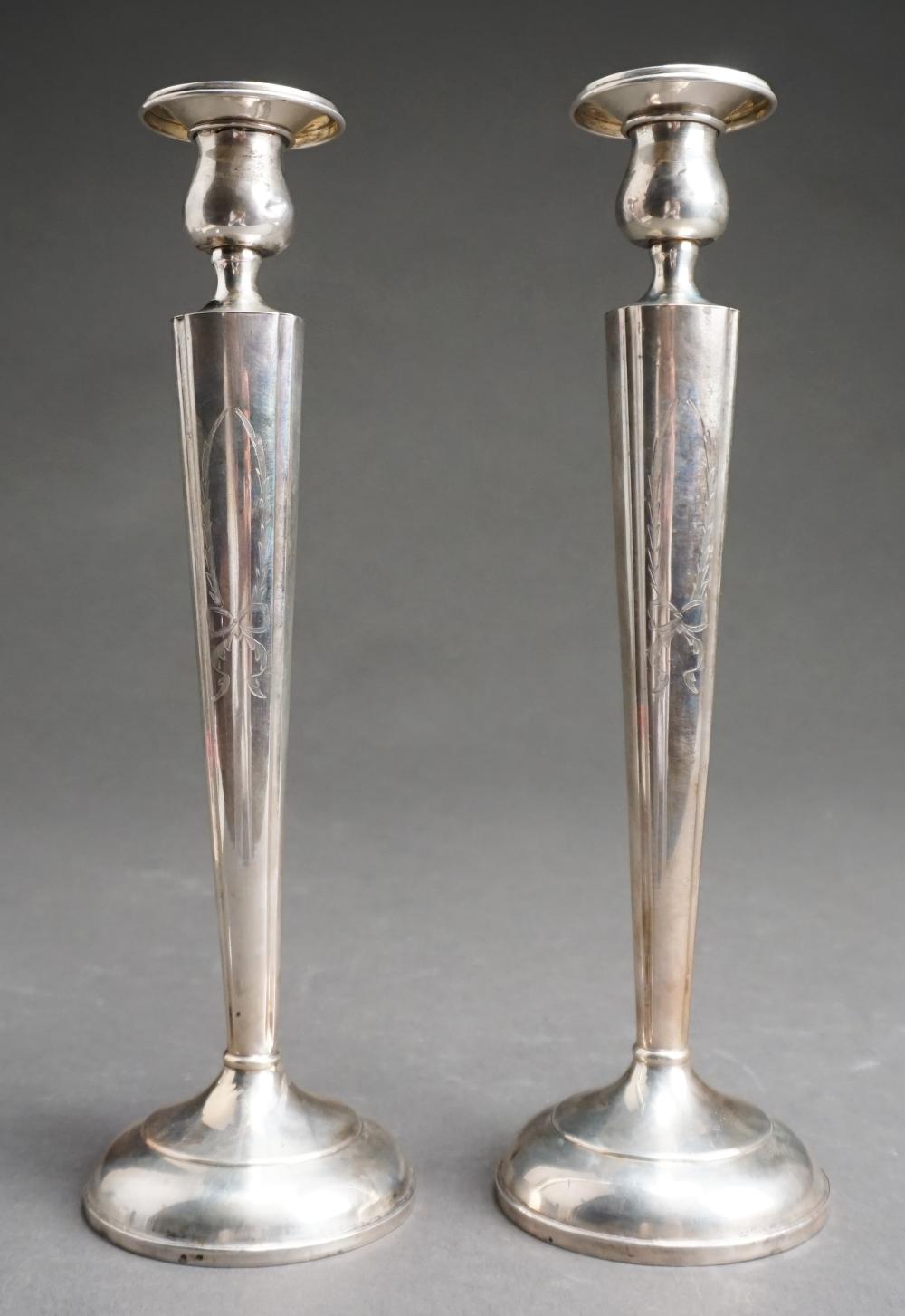 Appraisal: PAIR WEIGHTED STERLING SILVER CANDLESTICKS H IN CM Pair Weighted