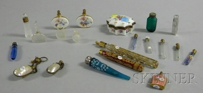 Appraisal: Approximately Twenty Small Perfume Vials and a Porcelain Dresser Box