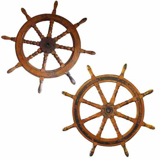 Appraisal: Two Chinese Painted and Metal Mounted Wood Ship's Wheels circa