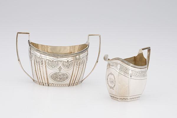 Appraisal: BATEMAN STERLING CREAM PITCHER A SUGAR BOWL English mark of