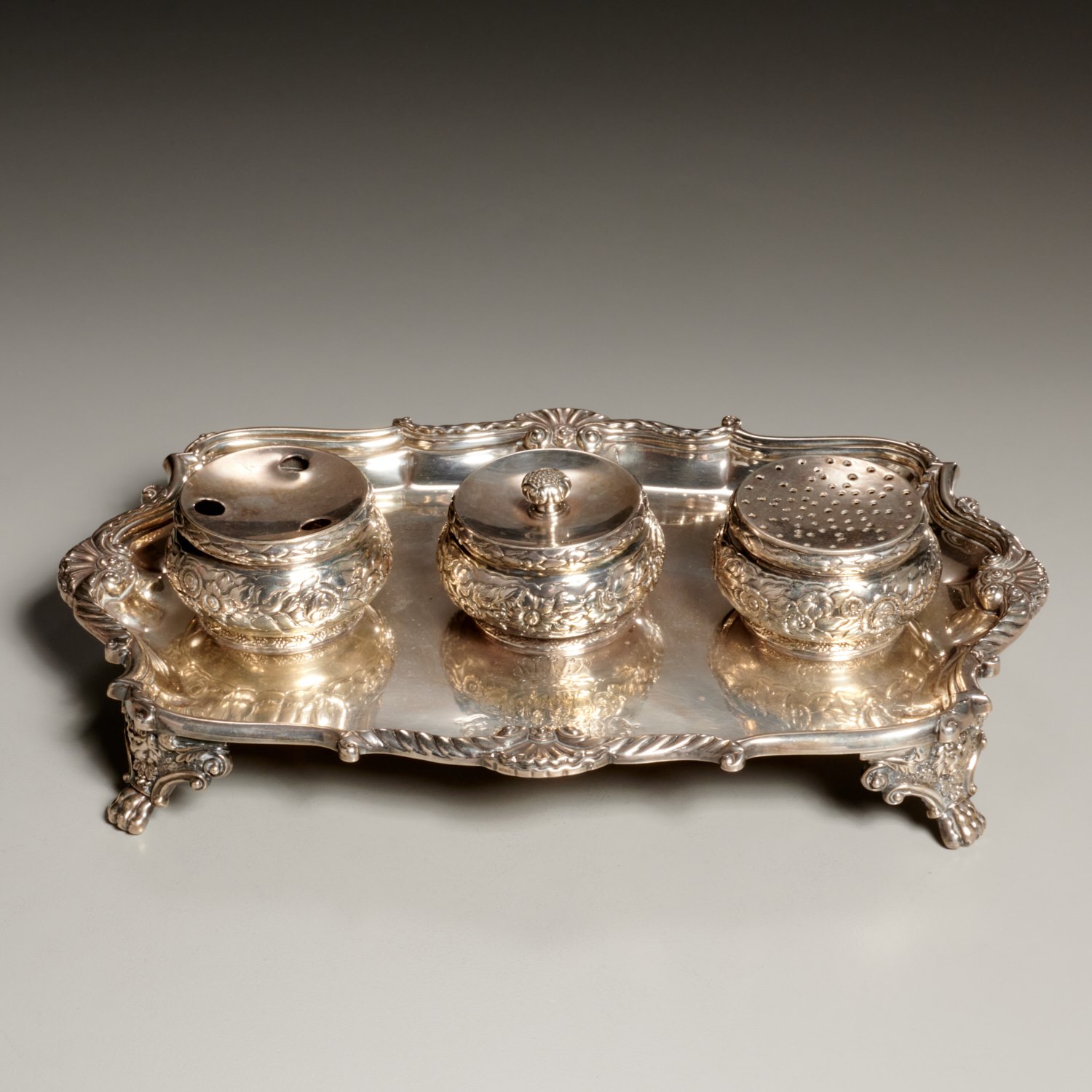 Appraisal: WILLIAM STROUD GEORGE III SILVER INKSTAND Letter dated England sterling