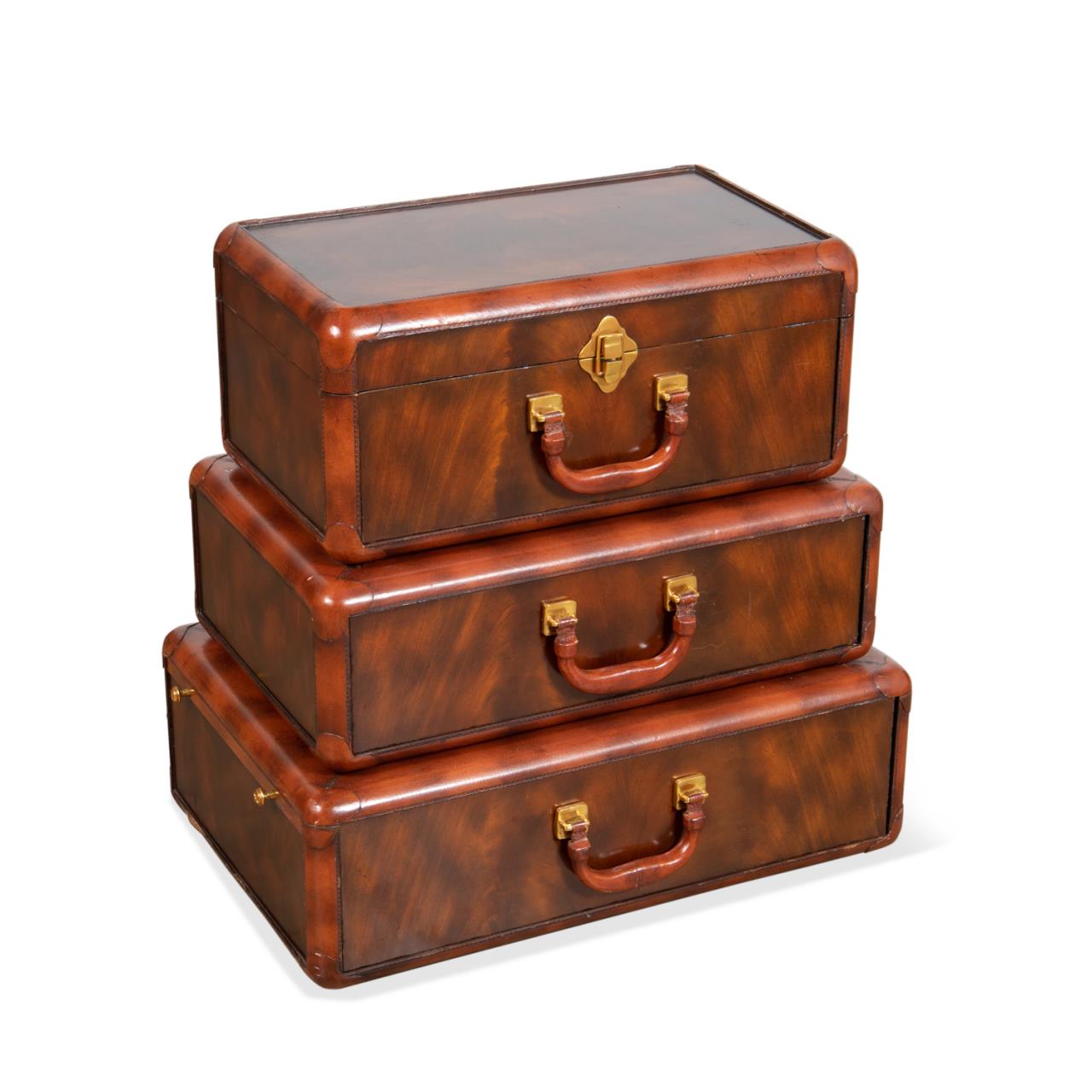 Appraisal: MAITLAND SMITH STACKING SUITCASE CHEST Maitland Smith -drawer stacking suitcase