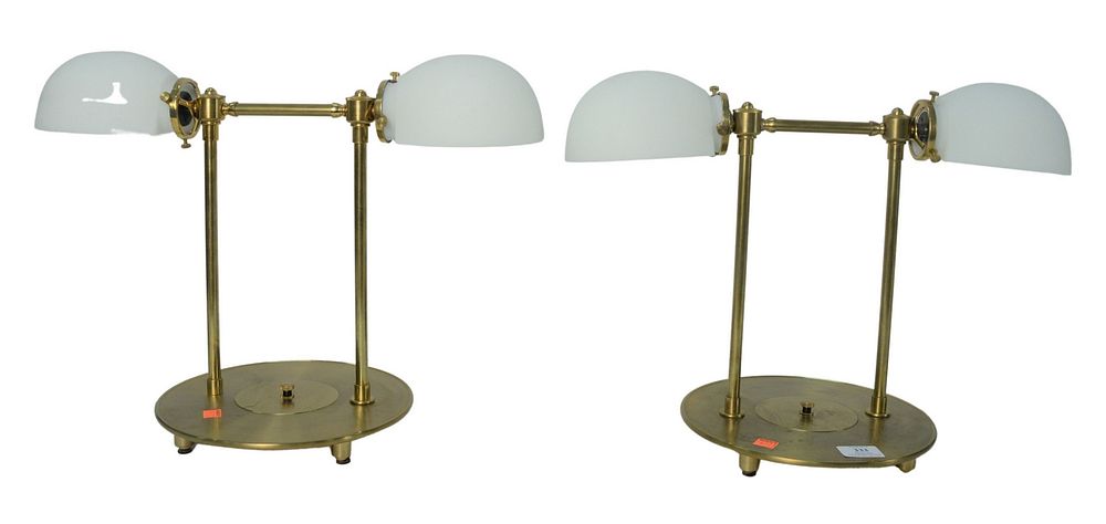 Appraisal: Three piece lot to include Heavy Brass Double Table Lamps