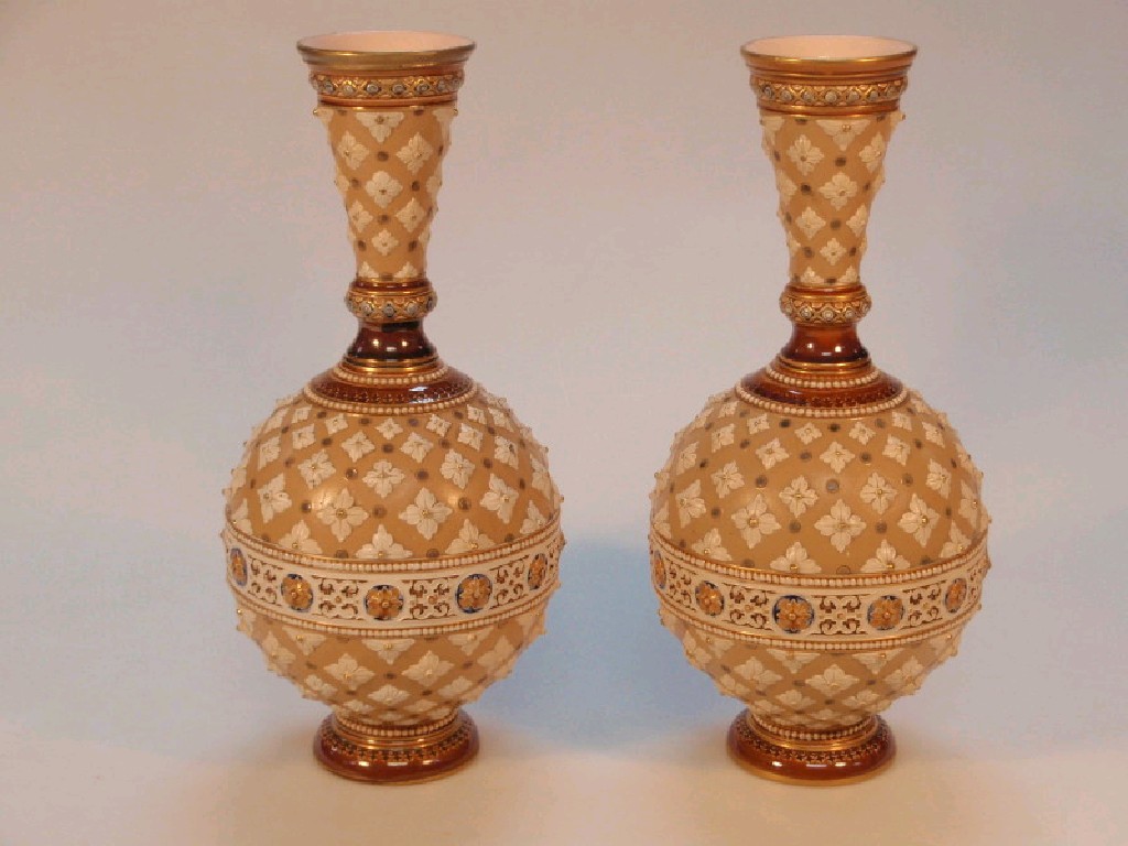 Appraisal: A pair of Mettlach vases with trumpet flared necks and