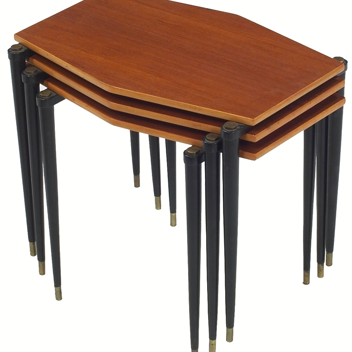 Appraisal: Scandinavian nesting tables three six-sided teak tops