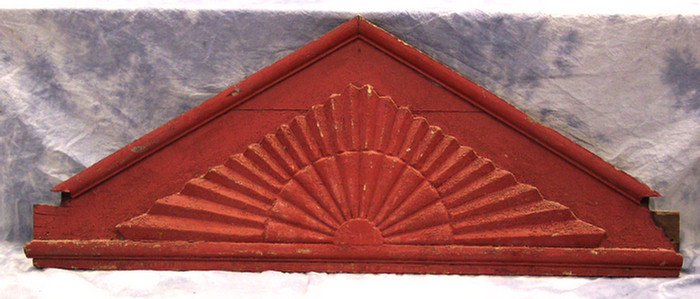 Appraisal: Fan carved red painted window pediment h w Estimate -