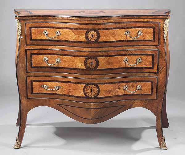 Appraisal: An Antique Italian Gilt-Bronze Mounted and Inlaid Walnut Serpentine Commode