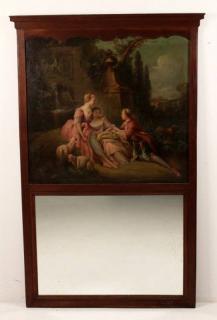 Appraisal: FRENCH PROVINCIAL OAK FRAMED TRUMEAU MIRROR HAVING OIL ON CANVAS