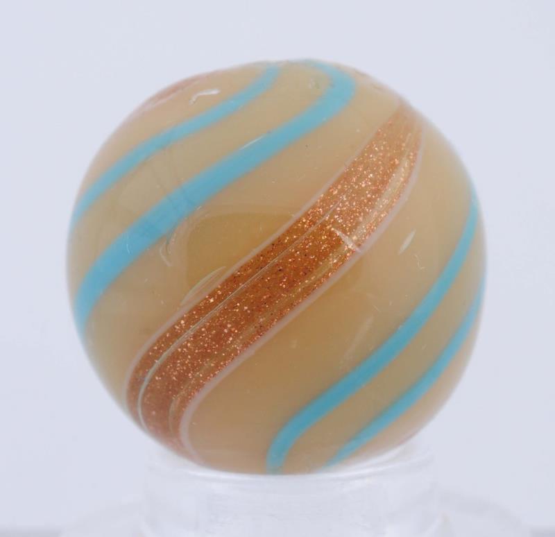 Appraisal: Custard Base Banded Lutz Marble Opaque custard base with baby