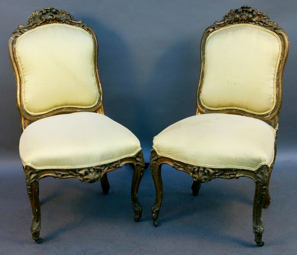 Appraisal: Pair of th Century French side chairs with gold leaf