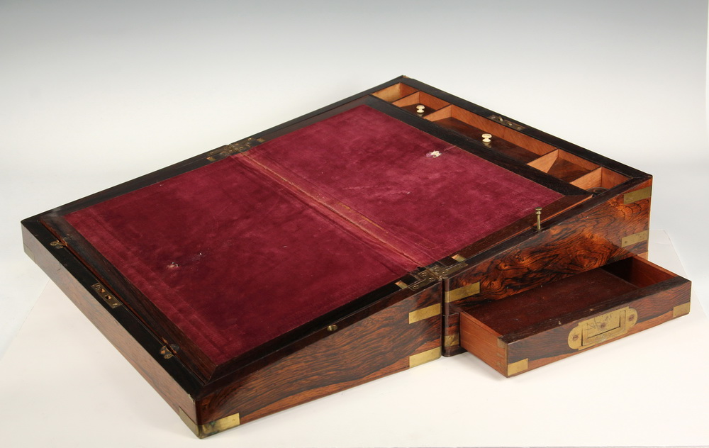 Appraisal: ENGLISH TRAVELING DESK - Brass Bound Rosewood Lap Desk with