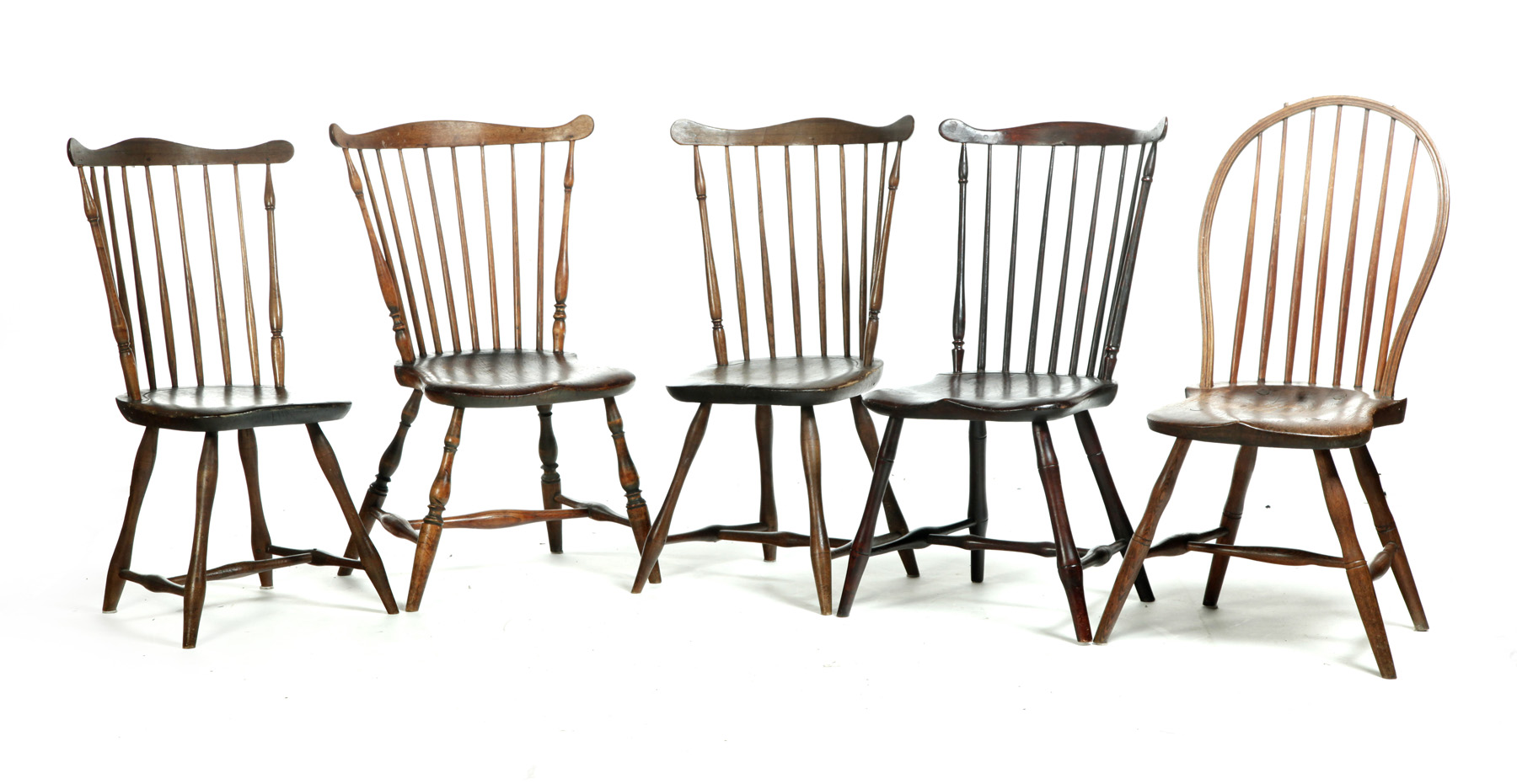 Appraisal: FIVE WINDSOR CHAIRS American st quarter- th century mixed woods