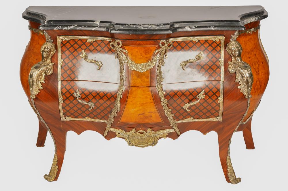 Appraisal: LOUIS XV STYLE MARBLE-TOP COMMODElate th century the serpentine black