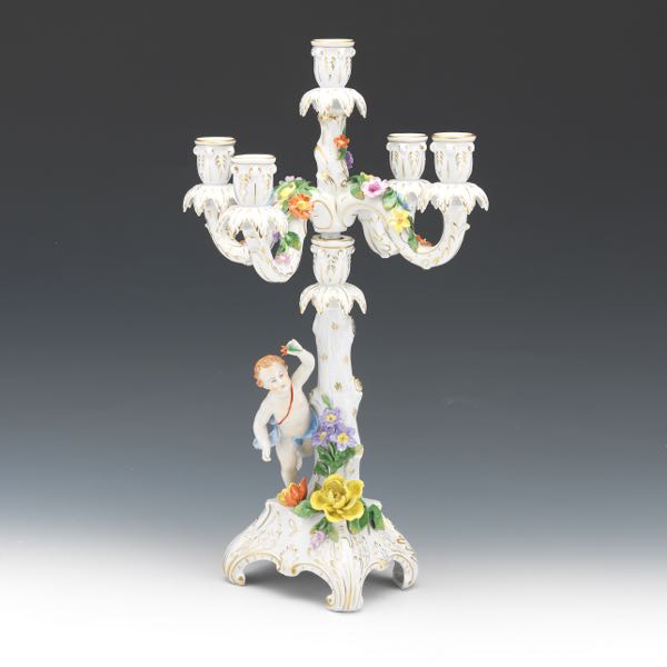 Appraisal: Antique Dresden Porcelain Five-Light Candelabrum x x Of traditional German