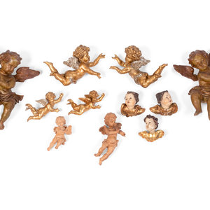 Appraisal: A Collection of Giltwood Cherubs Height of largest cherub inches