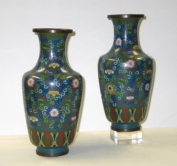 Appraisal: A pair of cloisonn enameled metal vases Each of baluster