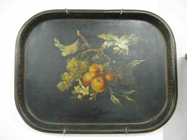 Appraisal: Victorian Tole Tray fruit decor gold trim '' wide x