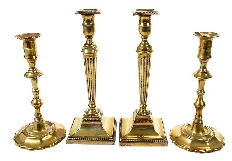 Appraisal: Two Pairs Brass Candlesticks British th century pair column form