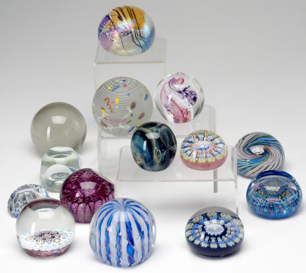 Appraisal: GLASS PAPERWEIGHTS Assorted grouping of fourteen paperweights with varying designs