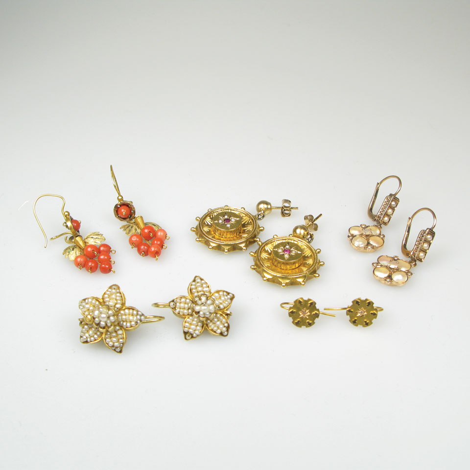 Appraisal: Various Pairs Of th Century Gold Earrings set with turquoise