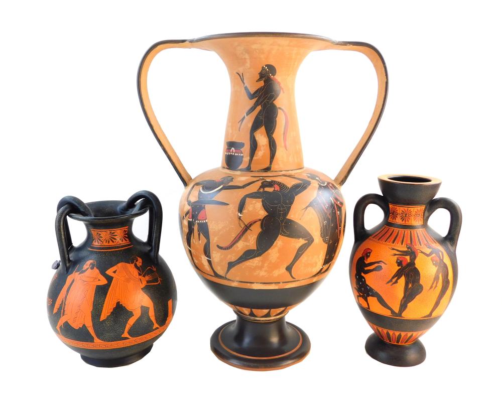 Appraisal: Three Ancient Greek-style pottery reproduction amphoras late th C two