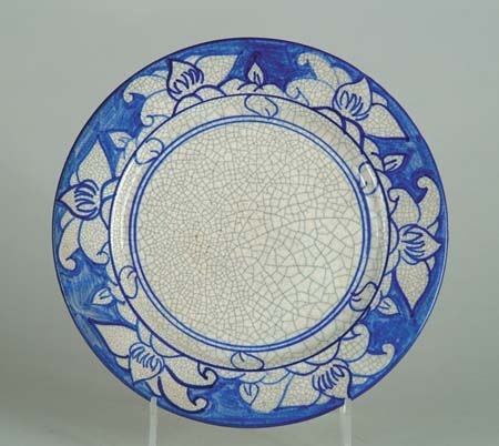 Appraisal: DEDHAM POTTERY PLATE WITH MAGNOLIA BORDER Medium blue color with