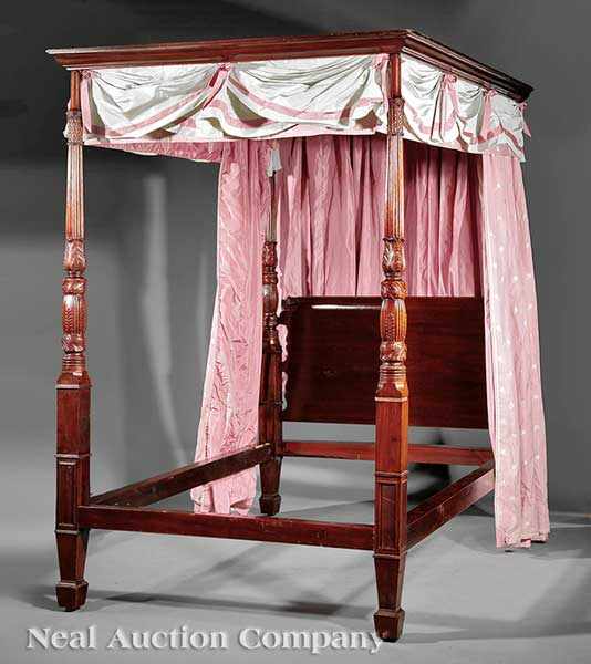 Appraisal: An American Federal Carved Mahogany Canopy Bed reeded foliate baluster